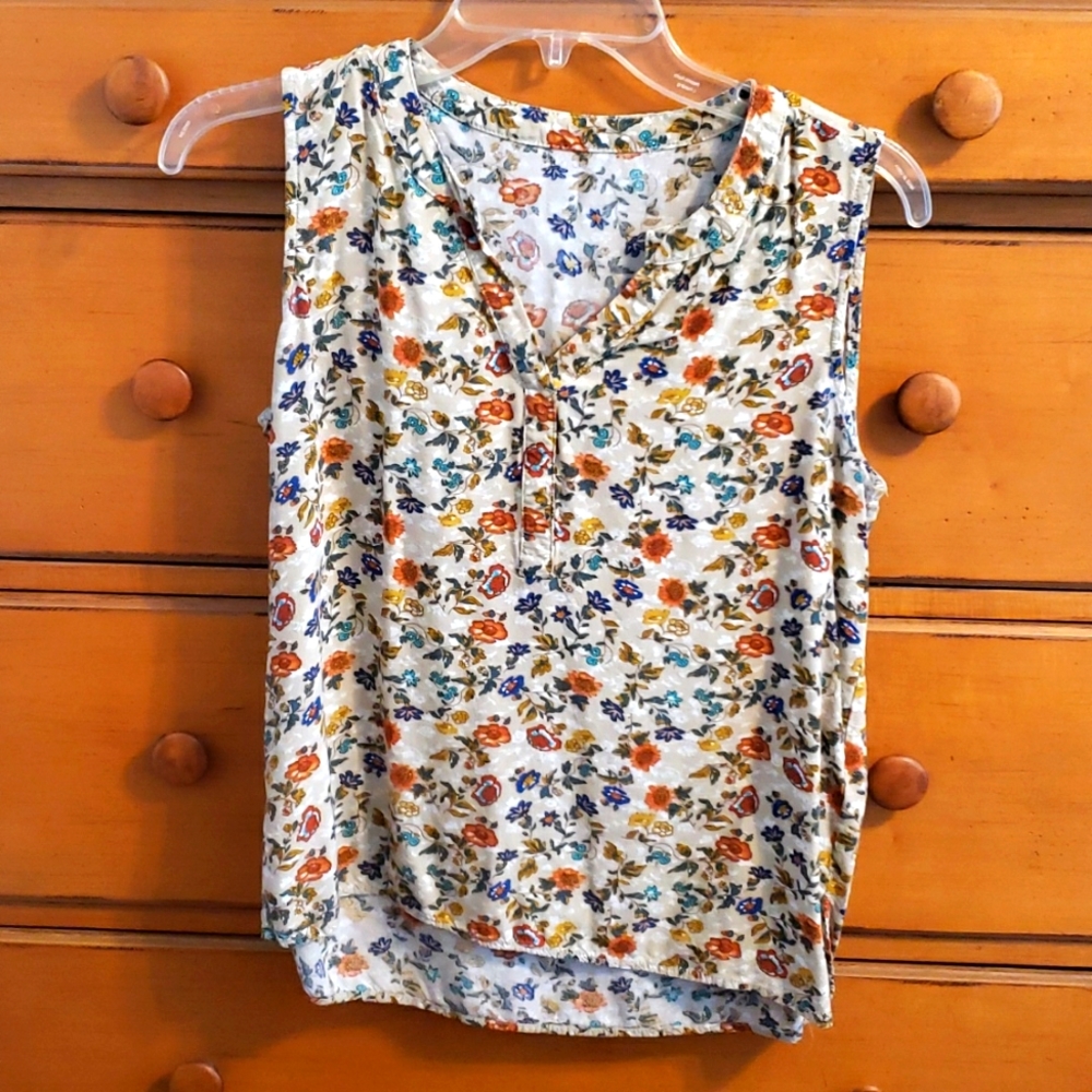 ModCloth Fall Floral Botanical Print Rayon Sleeveless Blouse Size Small